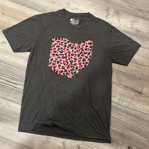 Medium cheetah print shape of the state of Ohio scarlet & gray T-shirt